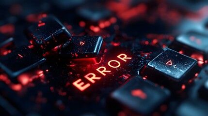 Aufkleber - Digital Keyboard Error Message with Glowing Red Letters and Dust