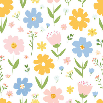 Vector seamless floral pattern flower bouquets with a ribbon
