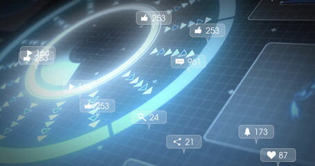 Poster - Displaying circular data visualization chart on grid dashboard, with social media reaction icons