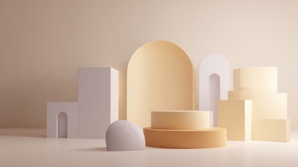 Poster - 3d rendered gaming environment showcasing minimalistic design set against neutral backdrop providing ample copy space