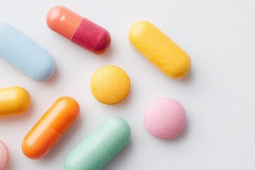 Aufkleber - clean composition showcasing array of modern pharmaceuticals arranged on white surface