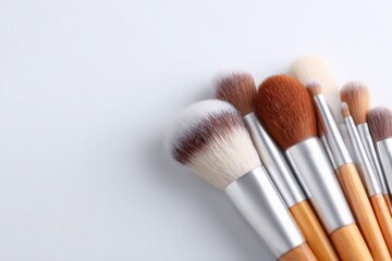 Poster - collection of professional makeup brushes meticulously arranged on pristine white surface