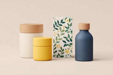 Poster - collection of vintage packaging with minimalistic style showcasing simple lines and retro color palettes