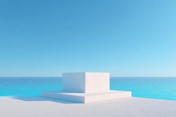 Poster - minimalist empty podium by shore offers abundant copy space perfect for versatile compositions