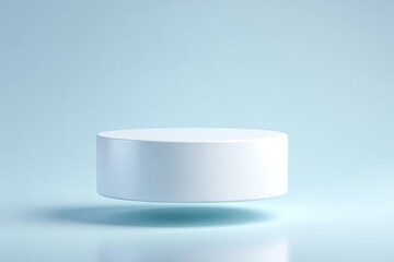Poster - minimalistic scene featuring levitating empty podium set against pure white background offering extensive copy space