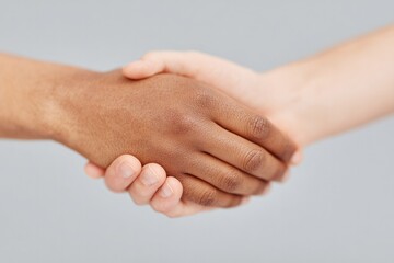 Poster - pair of diverse hands one reaching out with open palm set against plain background symbolizing and support with ample