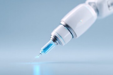 Poster - precision robotic arm delicately holds medical tool against smooth neutral background