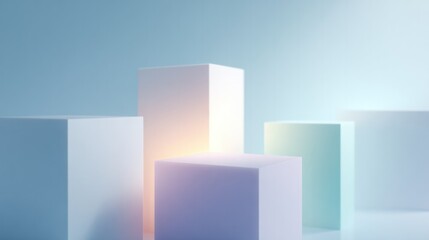 Poster - series of geometric shapes casting gentle shadows against soft pastel background