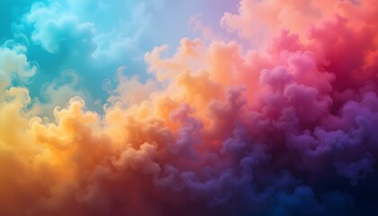 Poster - Abstract Gradient Background Texture, Cool Blues, Warm Yellows Merge. Soft Smoky Effect, Dynamic Design. Creates Atmospheric Depth For Creative Projects. Perfect For Designers.