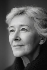 Poster - capture tender portrait of grandparent with serene expression bathed in natural light