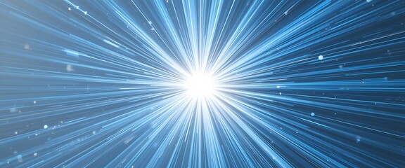 Poster - Light Burst Radiating Energy, A Glowing Center, White Streaks, Blue Rays, Energy Radiates. Inspiration Concept, Clarity Idea, Breakthrough Moment. Dynamic And Ethereal Effect, Creating Brightness, And
