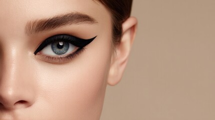 Poster - close-up of person face with bold geometric eyeliner that reflects modern minimalistic style