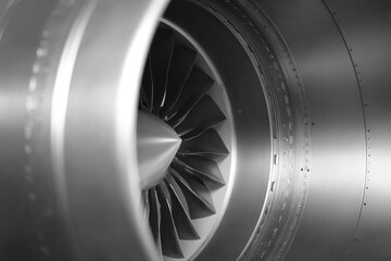 Poster - close-up of aircraft engine exterior polished and metallic