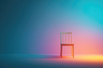 Poster - in vibrant neon color background lone chair stands empty and waiting evoking sense of anticipation