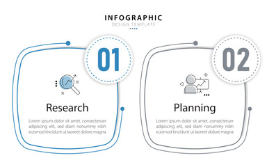 Poster - Vector infographic template design. 2 Step timeline journey. Process diagram, 2 options on white background, Infograph elements vector illustration.