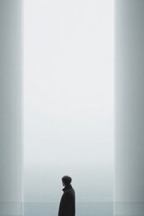 Poster - individual stands at window gazing thoughtfully at sky symbolizing exploration of inner landscape in quiet contrast