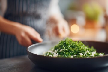Poster - capture clean image of kitchen hacks with hands showcasing clever cooking technique where people are softly blurred