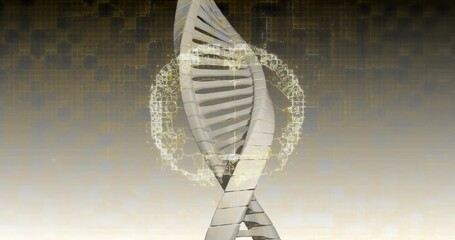 Poster - When ribbon-like helix starting rotating, golden neural web pulsing visualizing neural activation