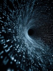Poster - Dynamic digital stream of binary code forming twisted tunnel in cyberspace symbolizing high-speed internet global connectivity and big data flow in modern digitalization era
