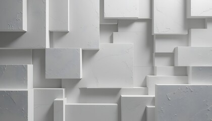 Poster - White Abstract, Geometric Arrangement Of Square Blocks, Modern Minimalist Design. Clean, Simple, Sophisticated Composition, Layered Squares, Light And Shadow Enhancements.