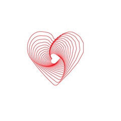 Aufkleber - A heart shape formed by concentric red lines on a white background creating a spiral effect design art