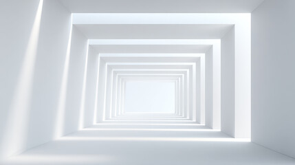 Aufkleber - White architectural tunnel with clean geometric lines and bright lighting creating futuristic and minimalistic space