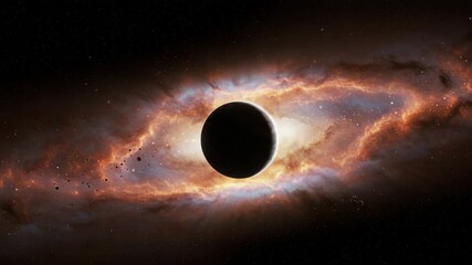 Cosmic black hole surrounded by glowing nebula in deep space  