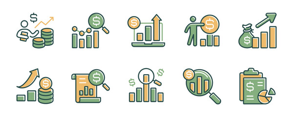 Poster - collection of financial report chart icon line set business investment profit growth statistic analysis information tracking vector finance accounting budget review symbol illustration