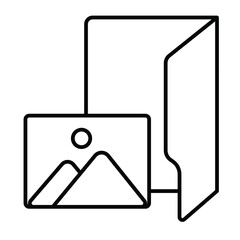 Poster - Gallery folder thin line icon, windows pack concept. Vector graphics. Folder with images and pictures, multimedia sign on white background, style mobile or design.