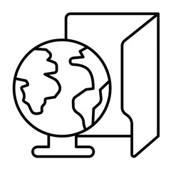 Fototapete - Network folder with connection thin line icon, windows pack concept. Vector graphics. Folder and planet earth with wire sign on white background, style mobile or design.