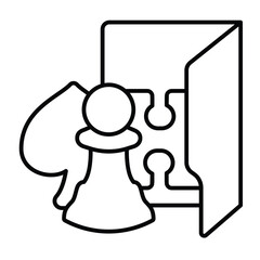 Fototapete - Standard games folder thin line icon, windows pack concept. Vector graphics. Folder with chess, puzzle and playing cards sign on white background, style mobile or design.