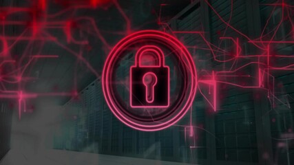 Poster - Upon padlock icon appearing, padlock icon emitting pulsing circuit lines to secure digital network