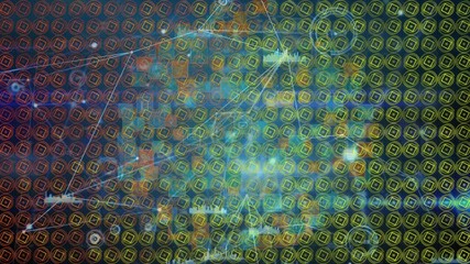  - On playback network unfolding squares bar charts pulsing lines rerouting showing data change