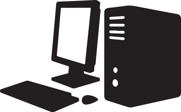 Modern PC desktop silhouette with simple vector lines