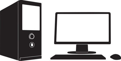 Fototapete - Desktop computer silhouette vector on white background