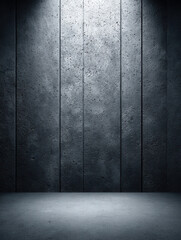 Aufkleber - Dark textured concrete wall with moody vertical panels and smooth floor illuminated by soft light