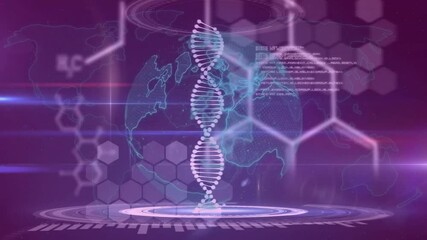 Poster - Platform materializing under globe starting DNA helix rising and globe rotating for data display