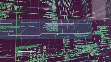 Poster - Grid intensifying activating HUD, bars extending, code scrolling, lines pulsing, visualizing status