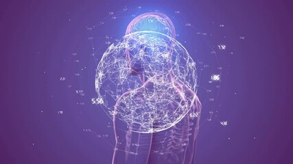 Poster - Starting with torso showing brain, network sphere forming rotating around brain visualizing data
