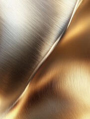 Poster - Wavy brush stroke metallic texture, a background of gold and silver brushed metal with smooth curved lines.