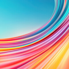 Poster - Rainbow colored twisted and swirling lines with blue sky-like background. Dynamic abstract 3d rendering for modern creative design.