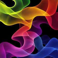 Poster - Black background with fluid multi colored wavy lines, a digital abstract illustration. Modern artistic visual graphic with texture.