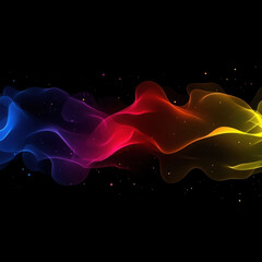 Poster - Abstract colorful waveform with small light particles and dark background. Modern digital stream for high technology concept.