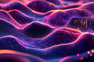 Poster - Abstract Wavy Particle Mesh Background with Purple and Pink Glowing Dots