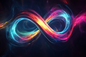 Aufkleber - Colorful Abstract Infinity Symbol Glowing Swirls on Dark Backdrop, Artistic Design