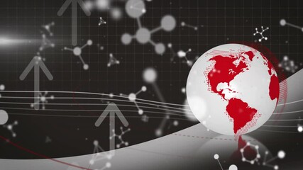 Poster - Scene starting red-and-white globe on curve rotating left drifting clusters showing data flow