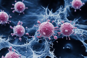 Poster - Microscopic view of engineered viruses being used for targeted genetic therapy applications 