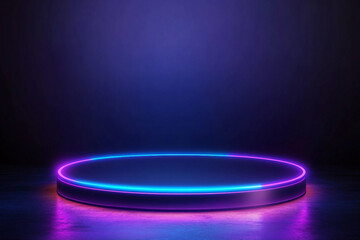 Poster - Stage background illuminated with blue and purple spotlight generative AI