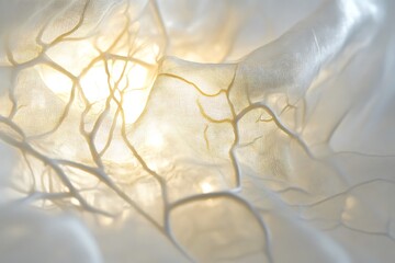 Poster - Translucent bio-silk threads woven into nerve-regeneration scaffolds under soft white lights 