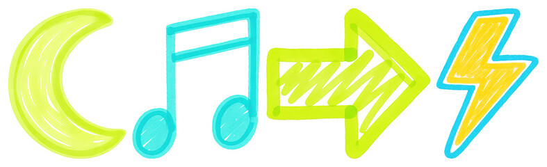 Poster - PNG Colorful doodle symbols collection, element set on transparent background